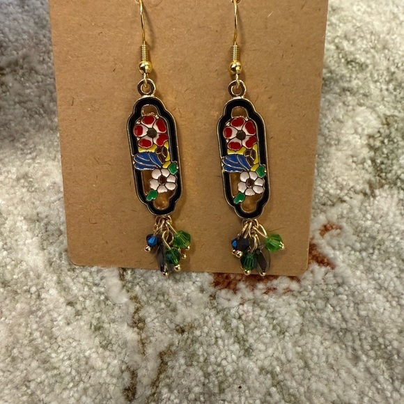 Floral Enamel Drop Earrings - Picture 3 of 5